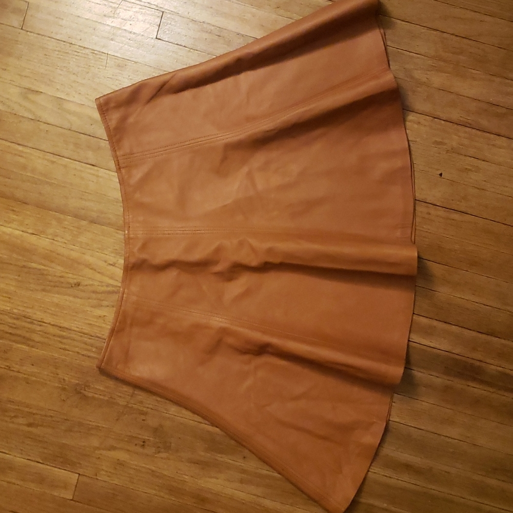 POLO Ralph Lauren Leather Flared Brown Mini Skirt Sz 6
